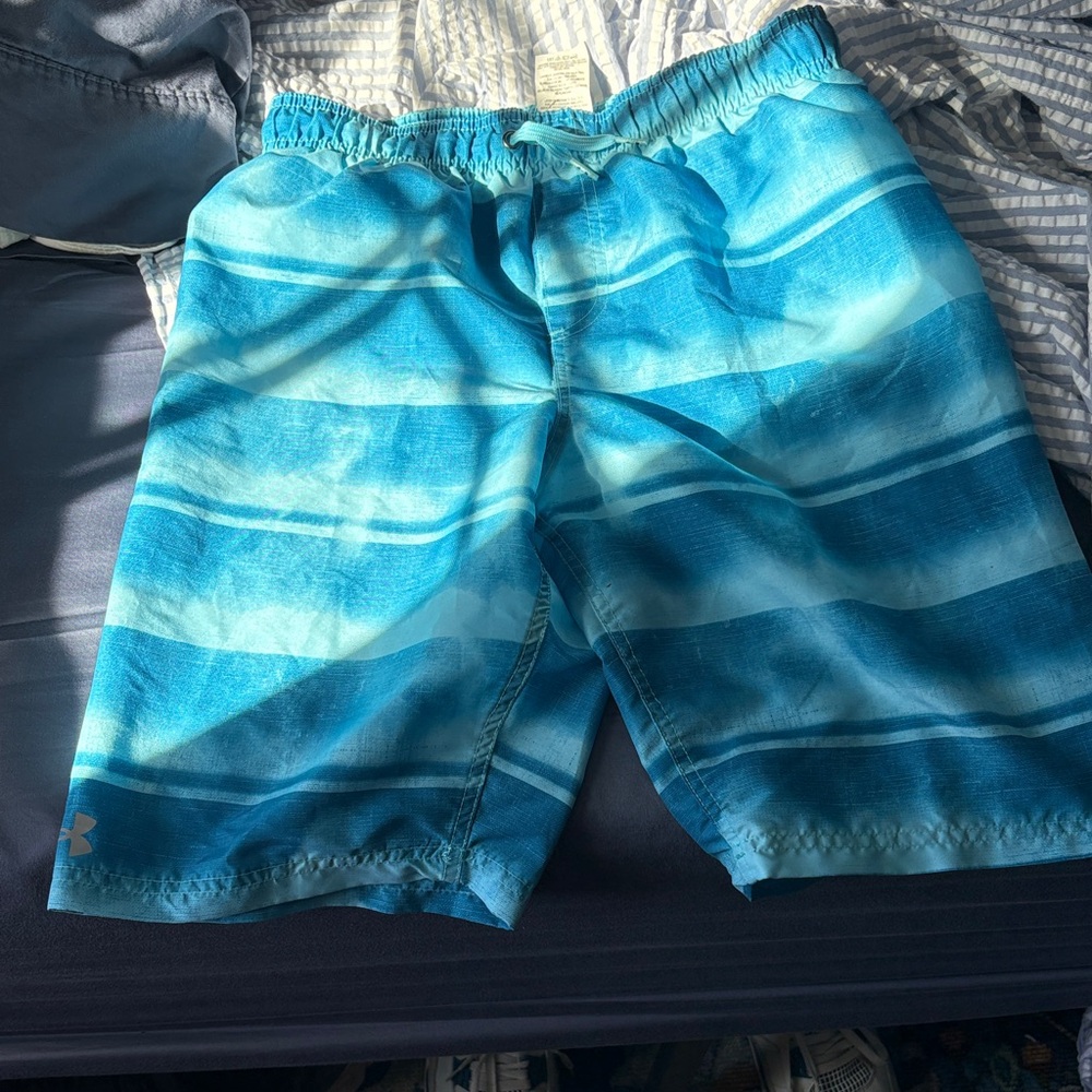 Under Armour Aqua and White Swim Shorts youth xl